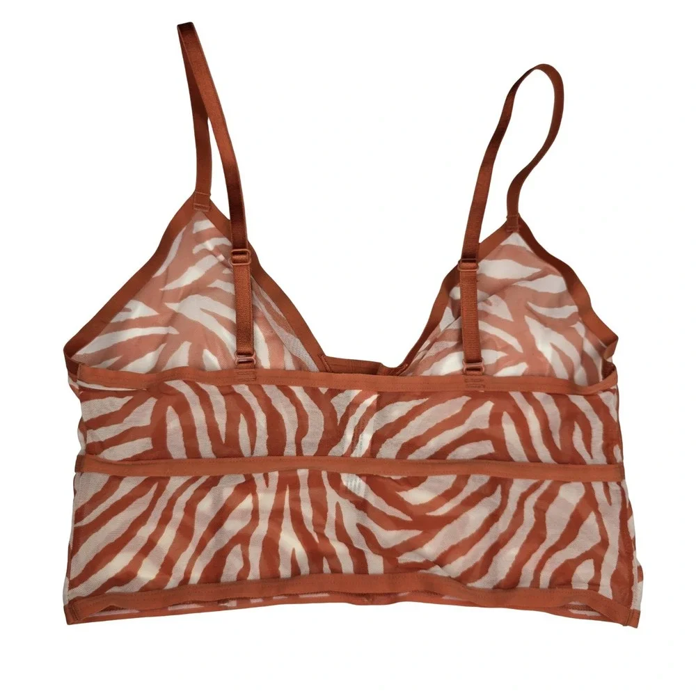 Auden Unlined Bralette M Orange Zebra Animal Print Sheer Mesh Wireless Bra NWOT